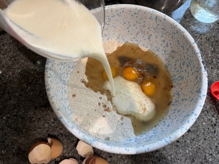 yellow cake batter made from freshly milled flour (high fiber)