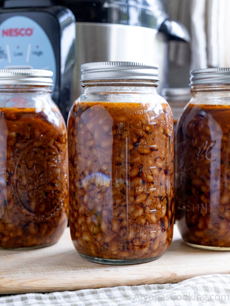 image of home-canned baked beans in canning jars