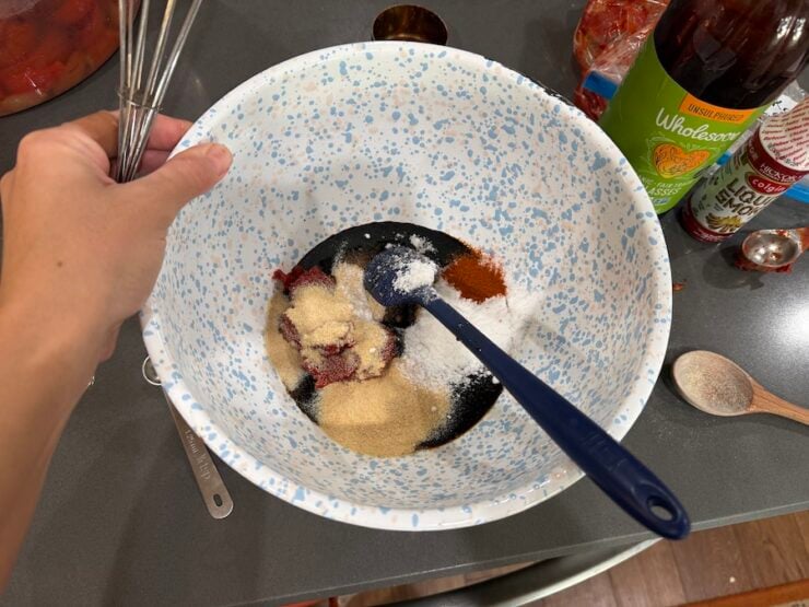 image of combining the sauce ingredients for baked beans