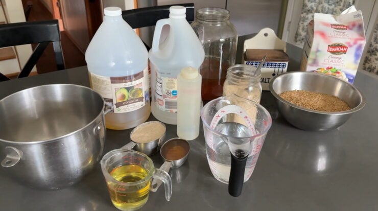 ingredients to the softest sourdough sandwich bread with fresh milled flour