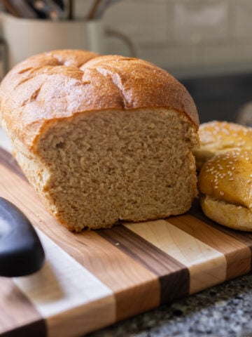 image of super soft and fluffy sourdough sandwich bread made with instant potato flakes