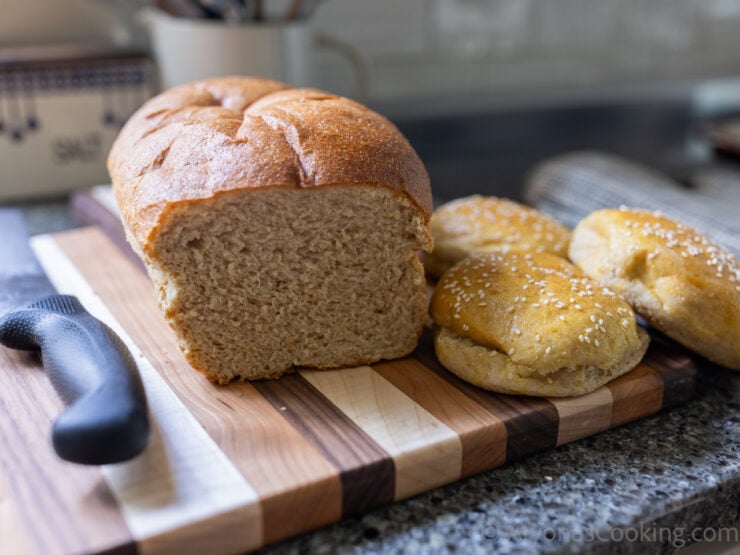 image of softest sourdough sandwich bread, ever that you can make hamburger buns or rolls with!