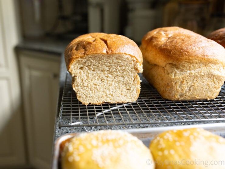 softest sourdough sandwich bread shot by a window in Alyona's Cooking kitchen