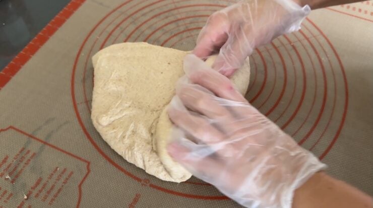 shaping a sourdough sandwich loaf with fresh milled flour